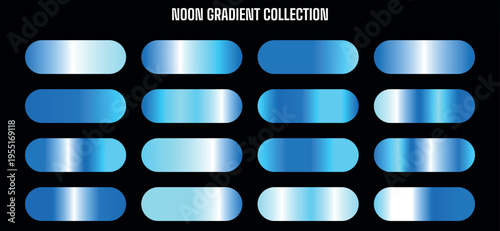 Moon Gradient Collection: Set of 16 Blue and White Metallic Gradients Vector Swatches for Design