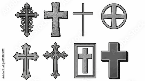 Collection of Christian Cross Icons and Symbols for Religious and Spiritual Themes