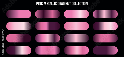 Pink Metallic Gradient Collection Vector Set with 16 Modern Shiny Color Swatches for Design