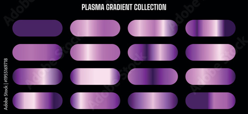 Plasma Gradient Collection: Set of 16 Purple and Violet Metallic Swatches Vector Backgrounds
