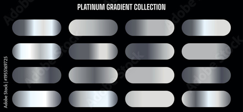 Platinum Gradient Collection Vector Set: 16 Metallic Silver and Gray Swatches for Modern Design