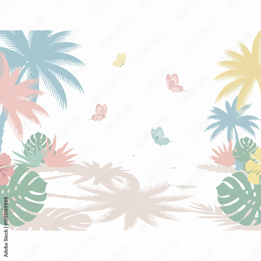 Fototapeta premium Tropical Leaves and Butterflies Illustration.