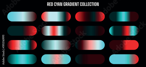Red Cyan Gradient Collection: 16 Abstract Vector Swatches for Modern Design Backgrounds
