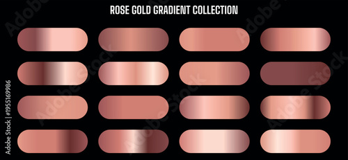 Rose Gold Gradient Collection Vector Set of 16 Metallic Swatches for Web and Graphic Design
