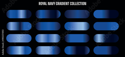 Royal Navy Gradient Collection Vector Set: 16 Dark Blue to Light Blue Color Swatches for Design