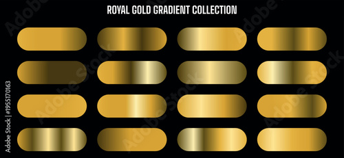 Royal Gold Gradient Collection Vector Set: 16 Metallic Golden Swatches for Luxury Design Elements