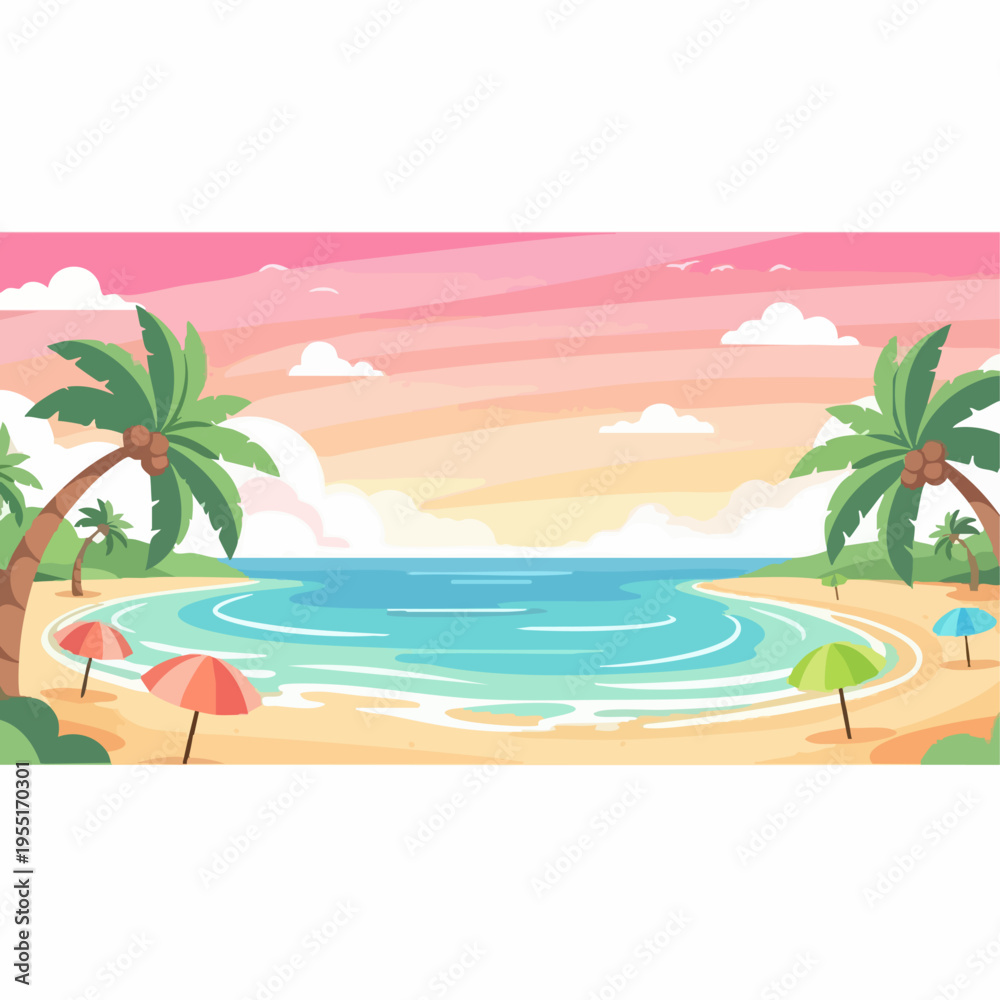 Fototapeta premium Tropical Beach Scene with Palm Trees.