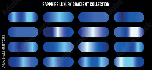Sapphire Luxury Gradient Collection Vector Set of 16 Blue Metallic Color Swatches for Design