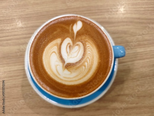 Caffeine moment in blue ceramic cup