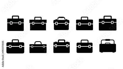 Collection of briefcase icons in black.