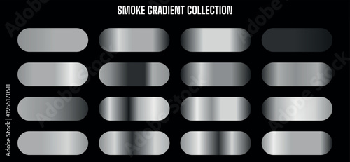 Smoke Gradient Collection Vector Set of 16 Metallic Gray and Silver Color Swatches for Design