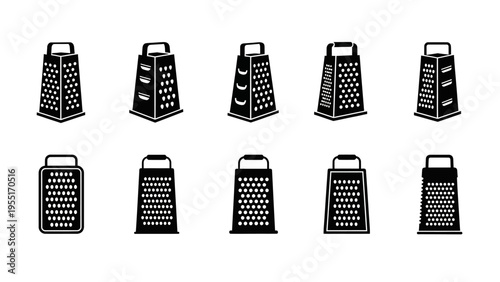 Collection of various grater illustrations.