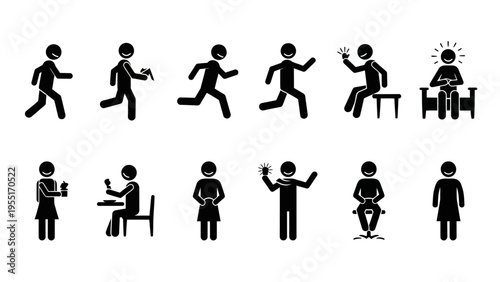 stick figures performing various actions.