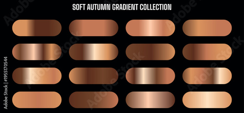 Soft Autumn Gradient Collection Vector Set of 16 Brown and Orange Metallic Color Swatches