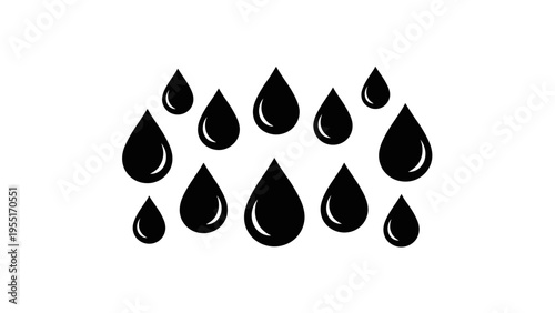 A collection of black raindrop icons.