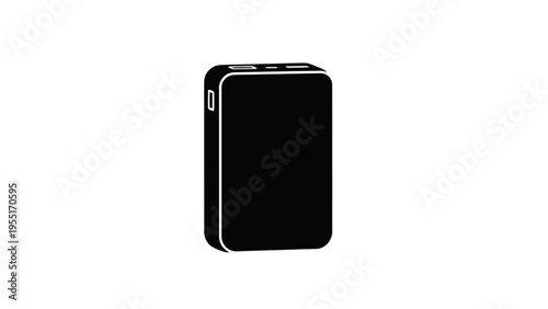 A black portable power bank on white.