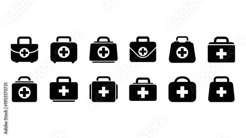Medical first aid kit icons.