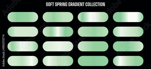 Soft Spring Gradient Collection Vector Set with 16 Light Green and Mint Color Swatches for Design