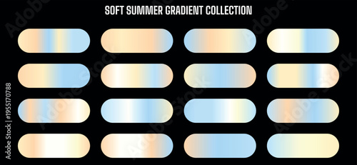 Soft Summer Gradient Collection Vector Set with 16 Pastel Blends for Modern Design Backgrounds