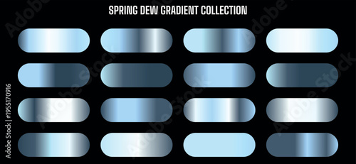 Spring Dew Gradient Collection: Set of 16 Light Blue and Silver Metallic Vector Gradients