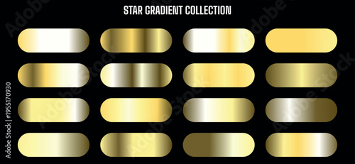 Star Gradient Collection: Set of 16 Golden Metallic Gradient Swatches Vector for Design