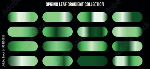Spring Leaf Gradient Collection Vector Set with 16 Green Color Swatches for Web and UI Design