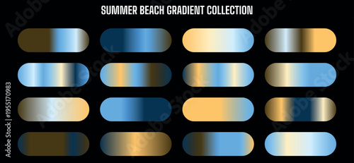 Summer Beach Gradient Collection Vector Set of 16 Horizontal Color Swatches for Design Backgrounds