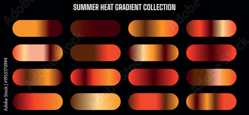 Summer Heat Gradient Collection Vector Set: 16 Vibrant Orange, Red, and Brown Color Swatches for Design