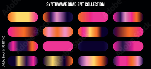 Synthwave Gradient Collection Vector Set with 16 Vibrant Retro-Futuristic Color Palettes for Design