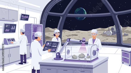 Scientists in lab coats working together.