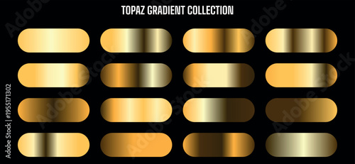 Topaz Gradient Collection: Set of 16 Golden Metallic Color Swatches Vector for Design Elements