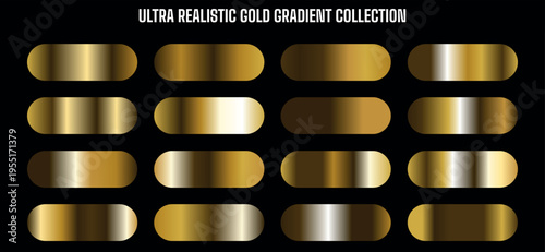 Ultra Realistic Gold Gradient Collection Vector Set with 16 Metallic Swatches for Design Elements