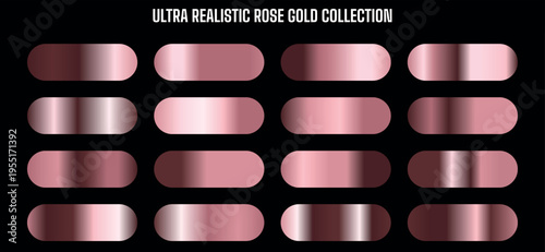 Ultra Realistic Rose Gold Gradient Swatches Collection Vector Set for Design Elements and Backgrounds