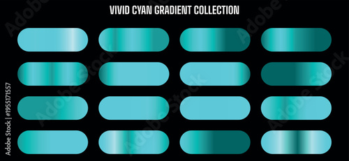 Vivid Cyan Gradient Collection Vector Set: 16 Modern Teal and Aqua Color Swatches for Design