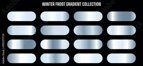Winter Frost Gradient Collection Vector Set: 16 Metallic Blue and Silver Swatches for Design