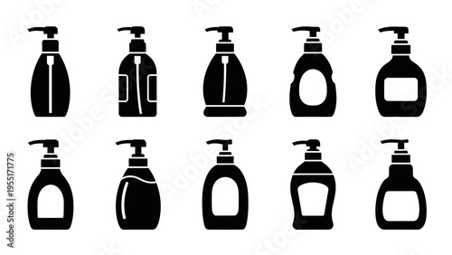Black silhouettes of various soap dispensers.