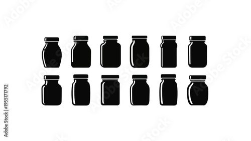 Black silhouette illustration of multiple jars.