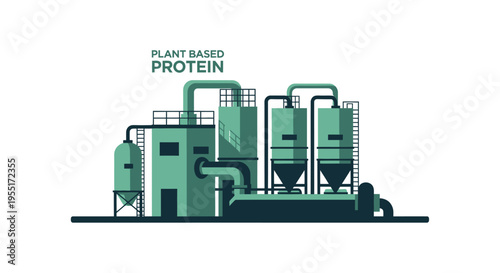 Sustainable industrial plant dedicated to the production of plant-based protein, highlighting eco-friendly food processing technology