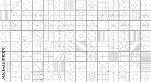 Seamless Abstract Geometric Pattern Grid A Dynamic Array of Minimalist Line Art Shapes and Design Elements for Creative Backgrounds and Visuals