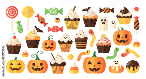 Halloween Sweets and Treats: Pumpkins, Cupcakes, Candies, and Ghosts