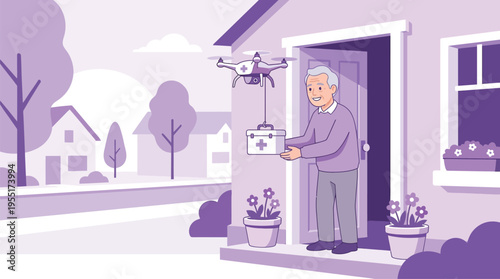 Elderly Woman Receiving Home Delivery Package.