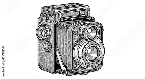 Vintage Twin Lens Reflex Camera Illustration - Retro Photography Equipment