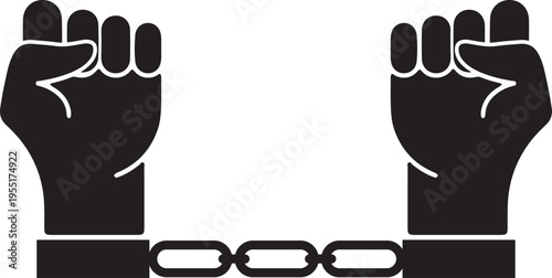 Symbolic representation of handcuffs and chains for injustice