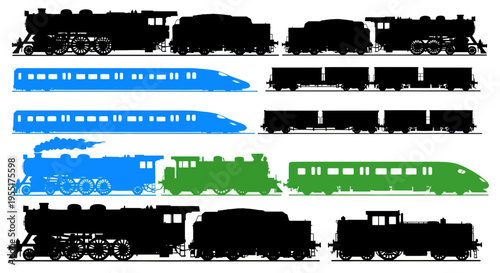 Silhouette Collection: Vintage and Modern Trains, Locomotives, and High-Speed Rail