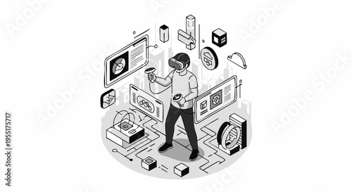 Virtual Reality Immersion with VR Headset and Controllers.