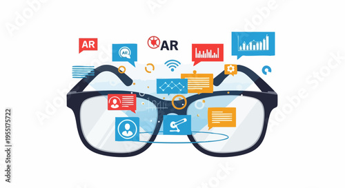 Augmented Reality Smart Glasses with Digital Interface and Data Overlays.