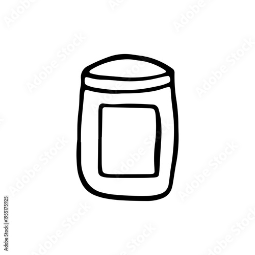 Hand drawn vector illustration of a glass jam jar or honey pot. Kitchen storage doodle for preserves isolated on white background