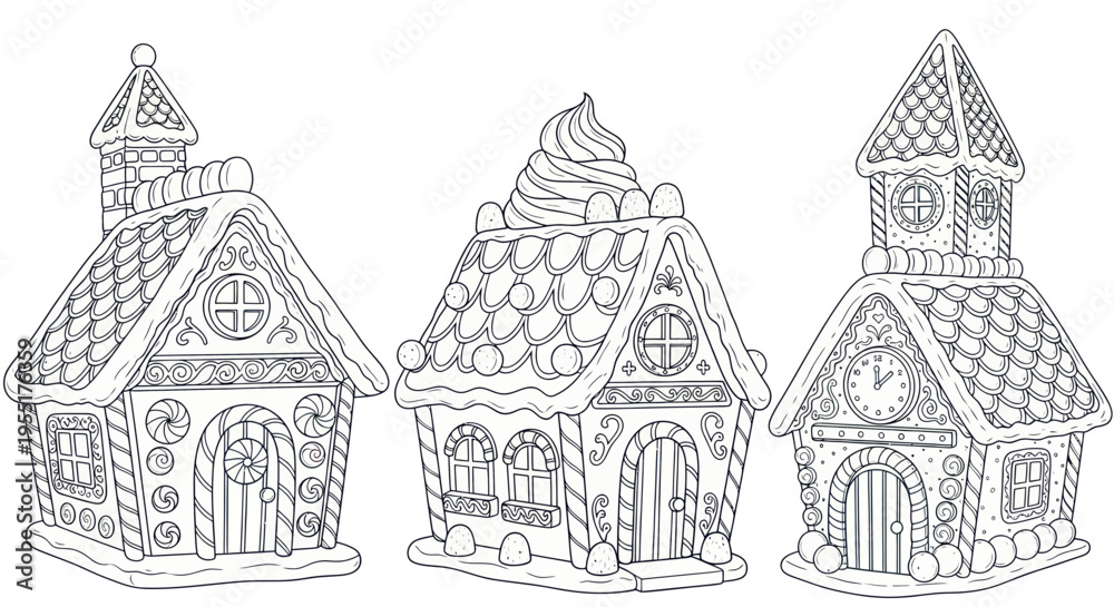 Obraz premium Christmas Gingerbread Houses Coloring Page - Festive Holiday Design