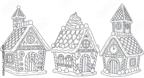 Christmas Gingerbread Houses Coloring Page - Festive Holiday Design