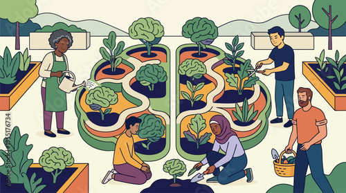 People gardening in a community garden.